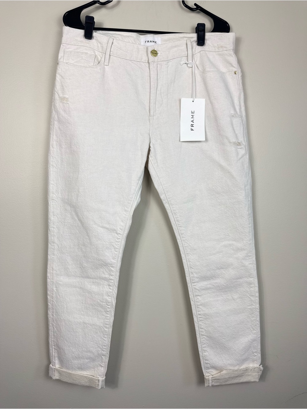 Frame Le Garcon Jeans Womens 28 Denim White Mid Rise Straight Leg Distressed